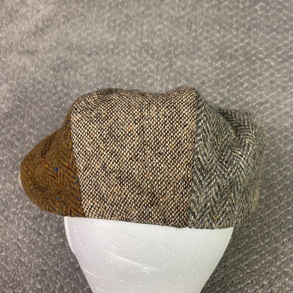 Hanna Hats Flat Cap Cabbie Newsboy Hat Small Herringbone Tweed Wool Patchwork - Picture 4 of 7